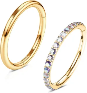 WBRWP 20G 18G 16G 14G Septum Rings Hoop: 2Pcs 316L Surgical Steel 8MM 10MM Cartilage Earring Hypoallergenic Hinged Nose Hoops Daith Conch Helix Tragus Piercing Jewelry