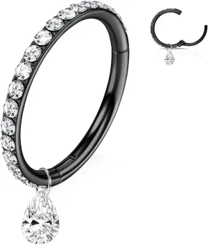 WBRWP 316L Stainless-Steel Piercing-Ring Hinged Nose-Rings-Hoop with Zircon/Opal 14G 16G 18G 20g Body Pierecing Ring Segment Clicker Lip Rings Cartilage Rook Earrings Diameter 8mm 10mm
