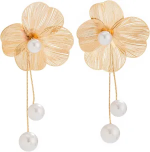 WCRAZYE Gold Flower Earrings for Women Exaggerated Flower Statement Earrings Large Metal Flower Earrings Bohemian Gold Elegant Flower Fashion Dangle Earring Chunky Floral Petal Earrings Trendy Jewelry