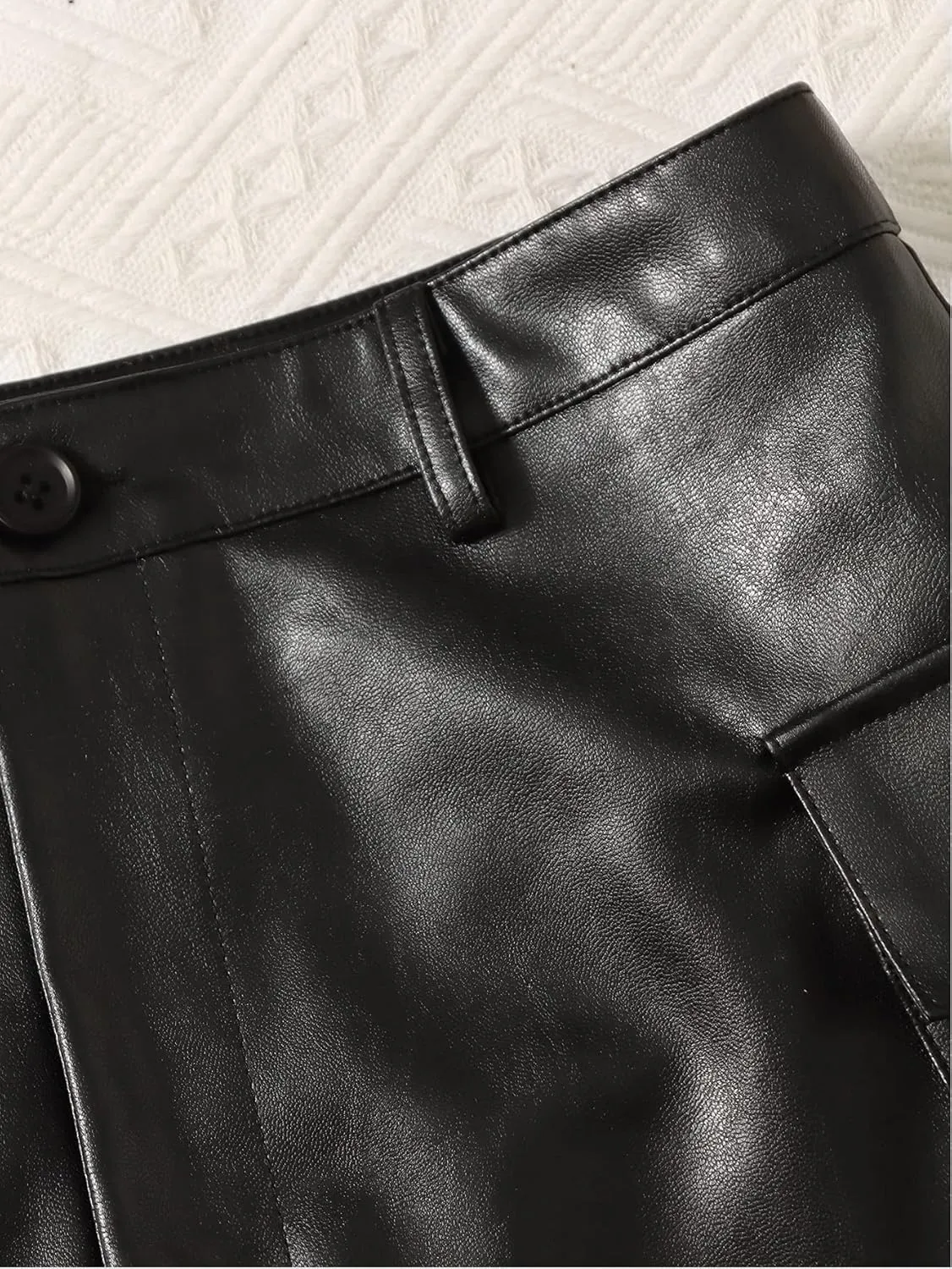 WDIRARA Women's High Waisted PU Leather Shorts Roll Hem Shorts with Pockets