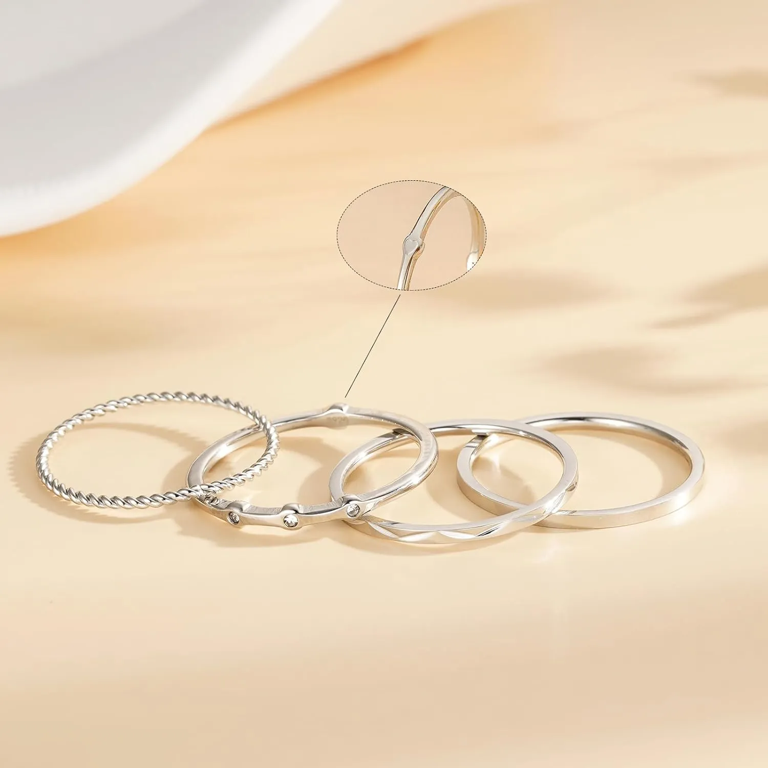 WEDDINEN S925 Sterling Silver Gold Rings for Women Non Tarnish, 4PC Stackable 18K Gold Plated Thin Thumb Ring Set Cubic Zirconia Dainty Stack Gold Knuckle Rings Set Size 6-10