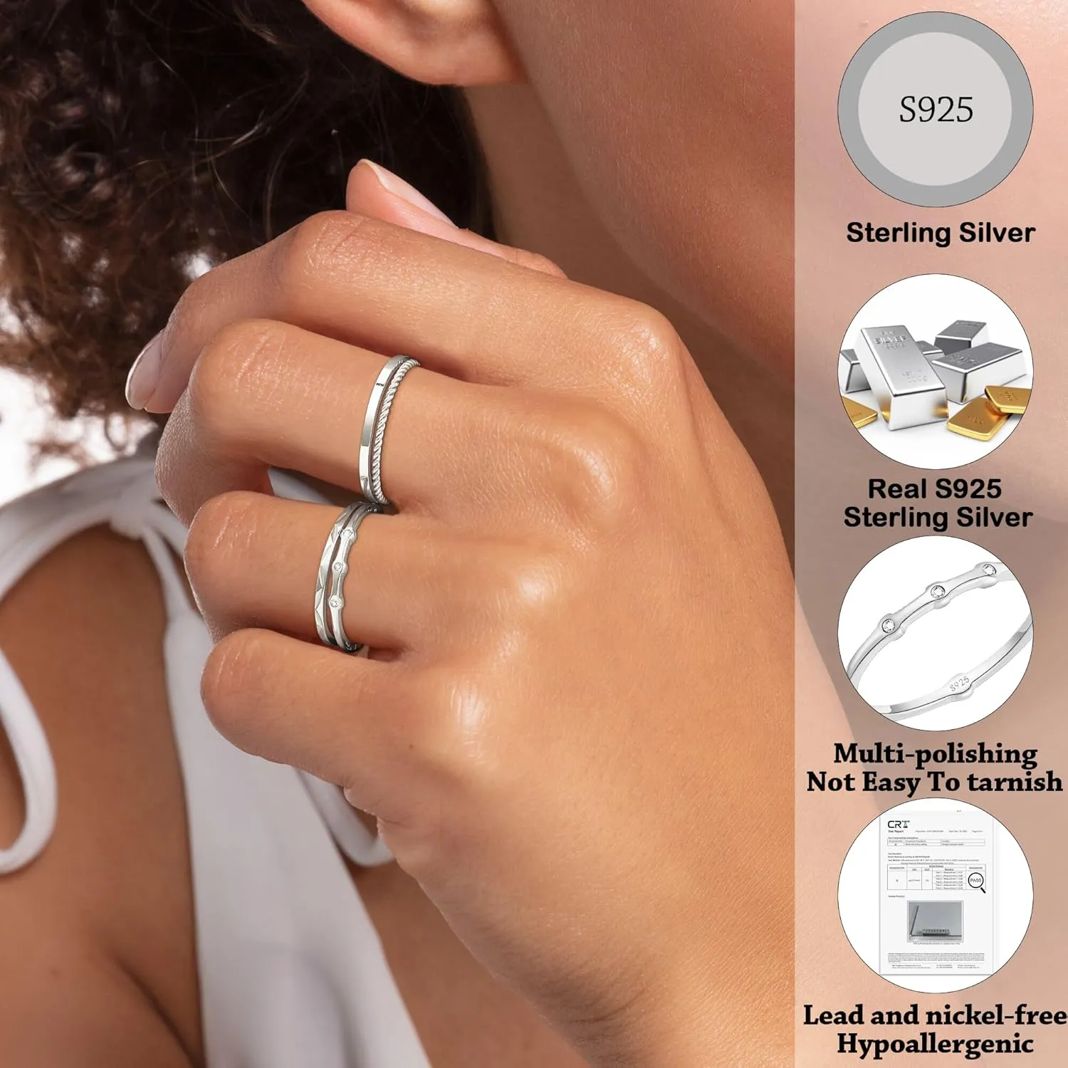 WEDDINEN S925 Sterling Silver Gold Rings for Women Non Tarnish, 4PC Stackable 18K Gold Plated Thin Thumb Ring Set Cubic Zirconia Dainty Stack Gold Knuckle Rings Set Size 6-10