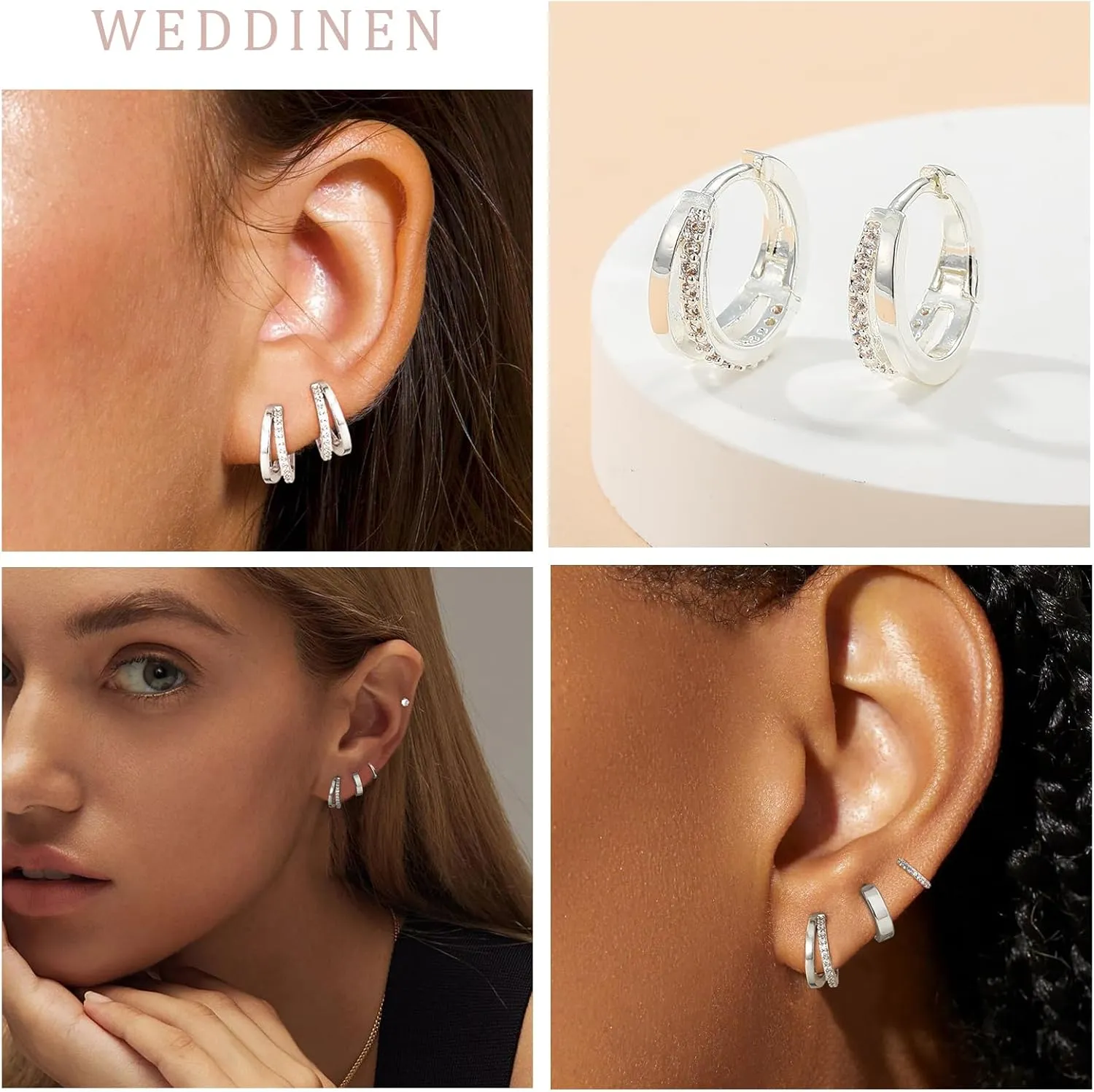 WEDDINEN S925 Sterling Silver Gold Rings for Women Non Tarnish, 4PC Stackable 18K Gold Plated Thin Thumb Ring Set Cubic Zirconia Dainty Stack Gold Knuckle Rings Set Size 6-10
