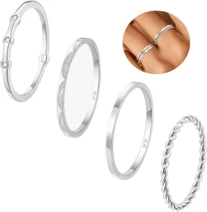 WEDDINEN S925 Sterling Silver Gold Rings for Women Non Tarnish, 4PC Stackable 18K Gold Plated Thin Thumb Ring Set Cubic Zirconia Dainty Stack Gold Knuckle Rings Set Size 6-10