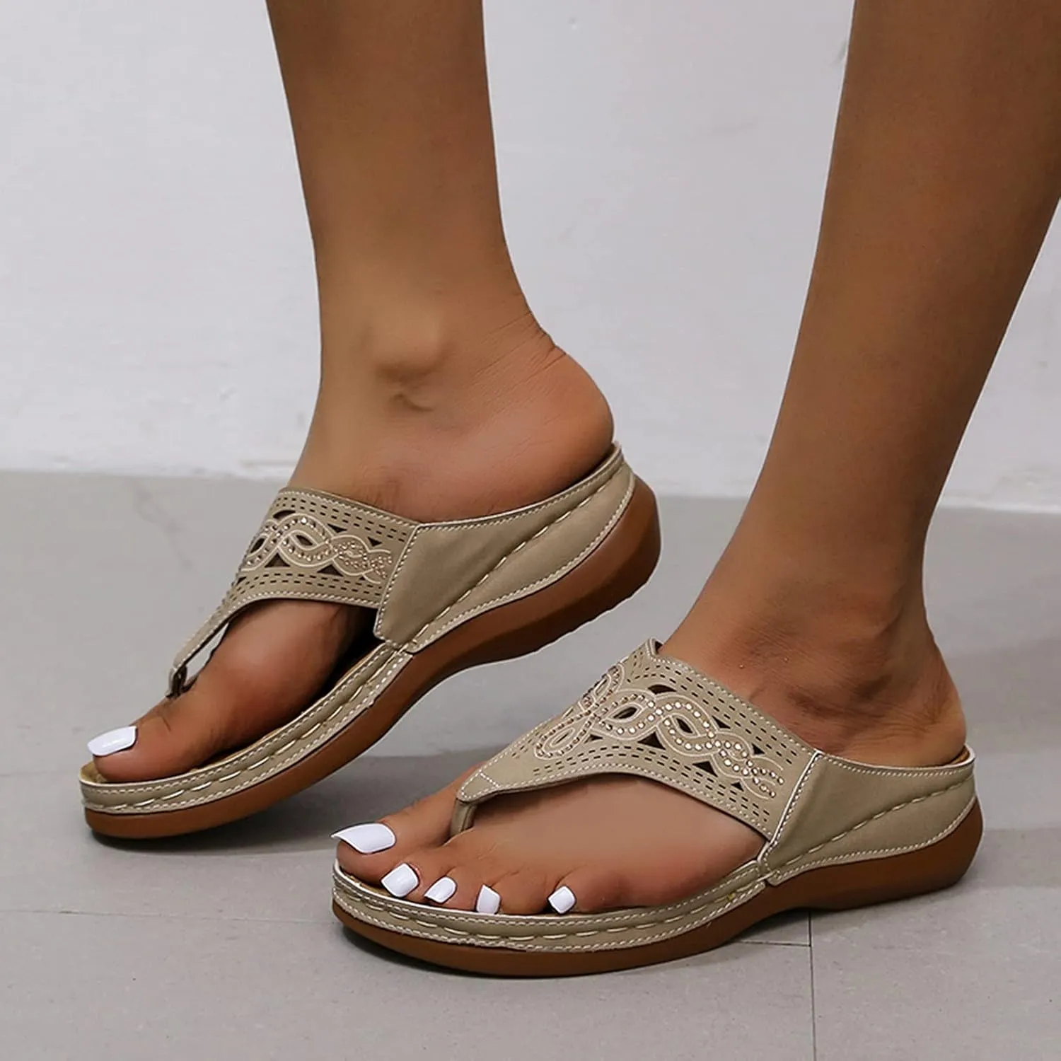 Wedge Sandals for Women Shoes Orthopedic Sandals with Arch Support Fashion Thong Slides Open Toe Flip Flops Slip on Shoes