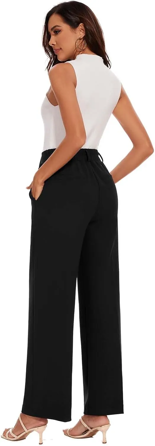 Wide Leg Dress Pants High Waisted Trousers Business Casual Work Pants with Pockets Women's Slacks for Office