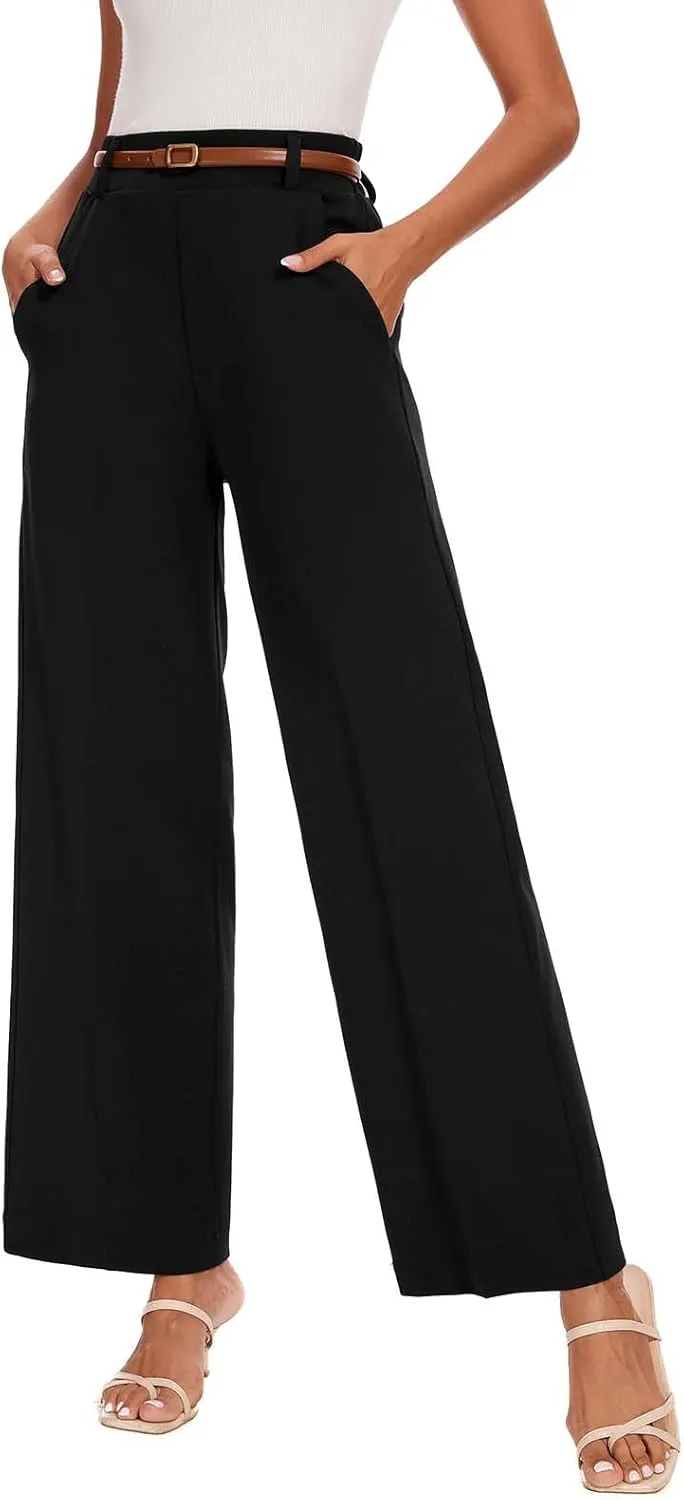 Wide Leg Dress Pants High Waisted Trousers Business Casual Work Pants with Pockets Women's Slacks for Office