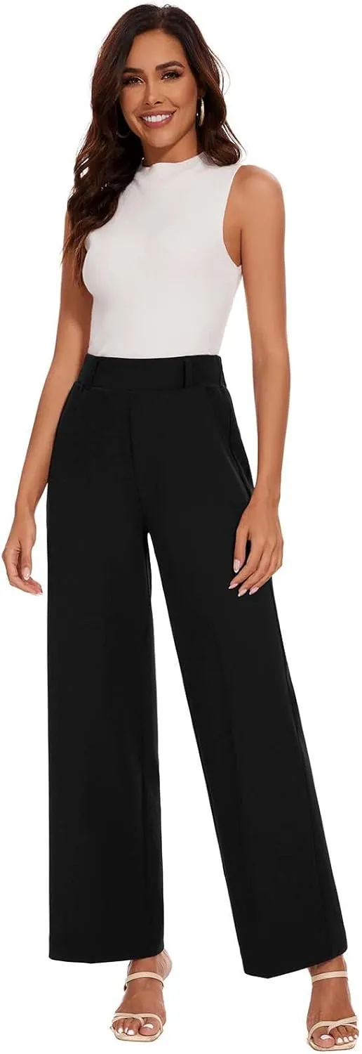 Wide Leg Dress Pants High Waisted Trousers Business Casual Work Pants with Pockets Women's Slacks for Office
