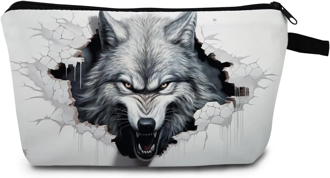 Wild Spirit Wolf Print Makeup Bag Wolf Lovers Birthday Gifts for Adults Cosmetic Bag Great Gift for Adventure Enthusiasts Travel Organizer Pouch