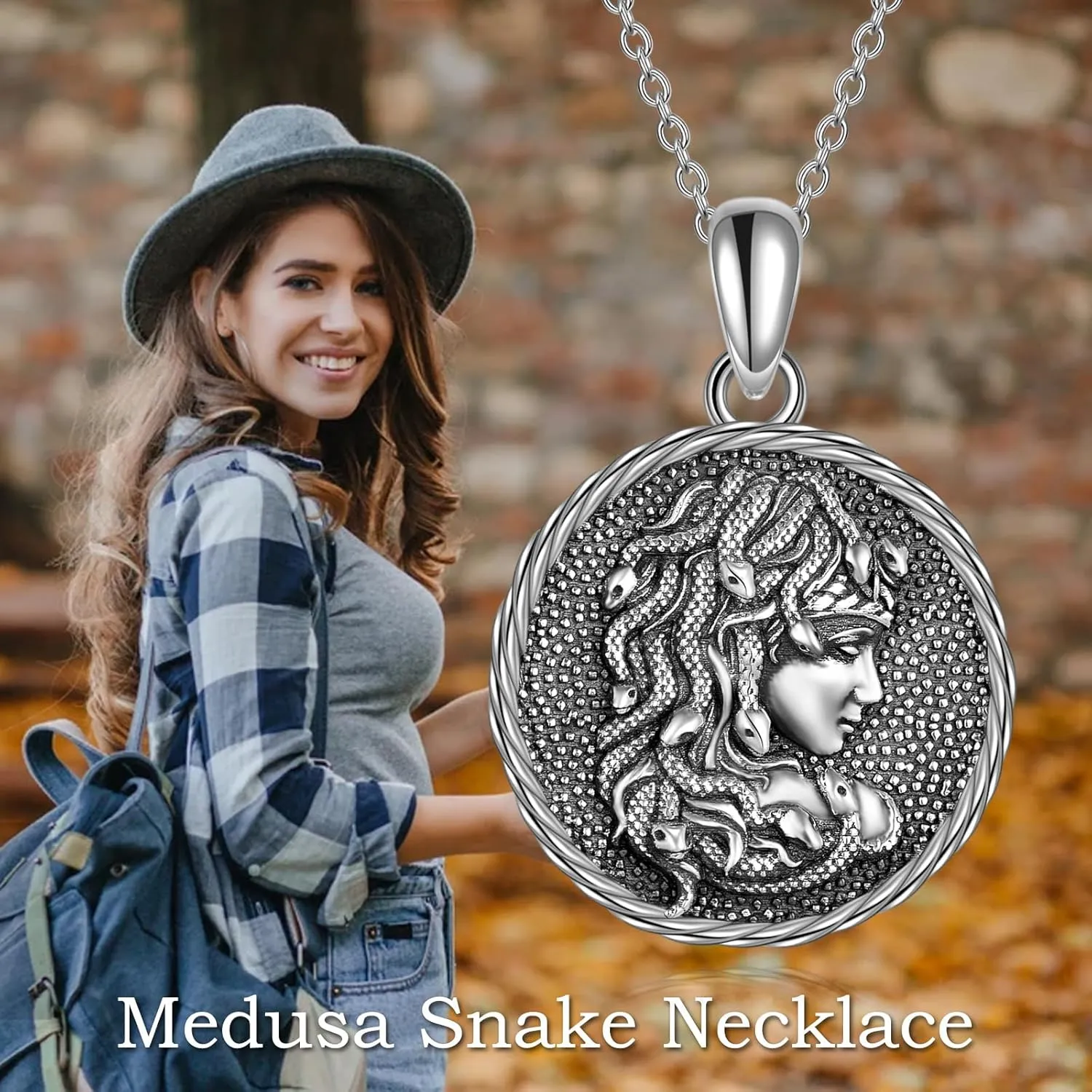 WINNICACA S925 Sterling Silver Medusa Snake/St Christopher Necklace Protection Amulet Pendant Catholic Medallions Jewelry Gift for Men Women