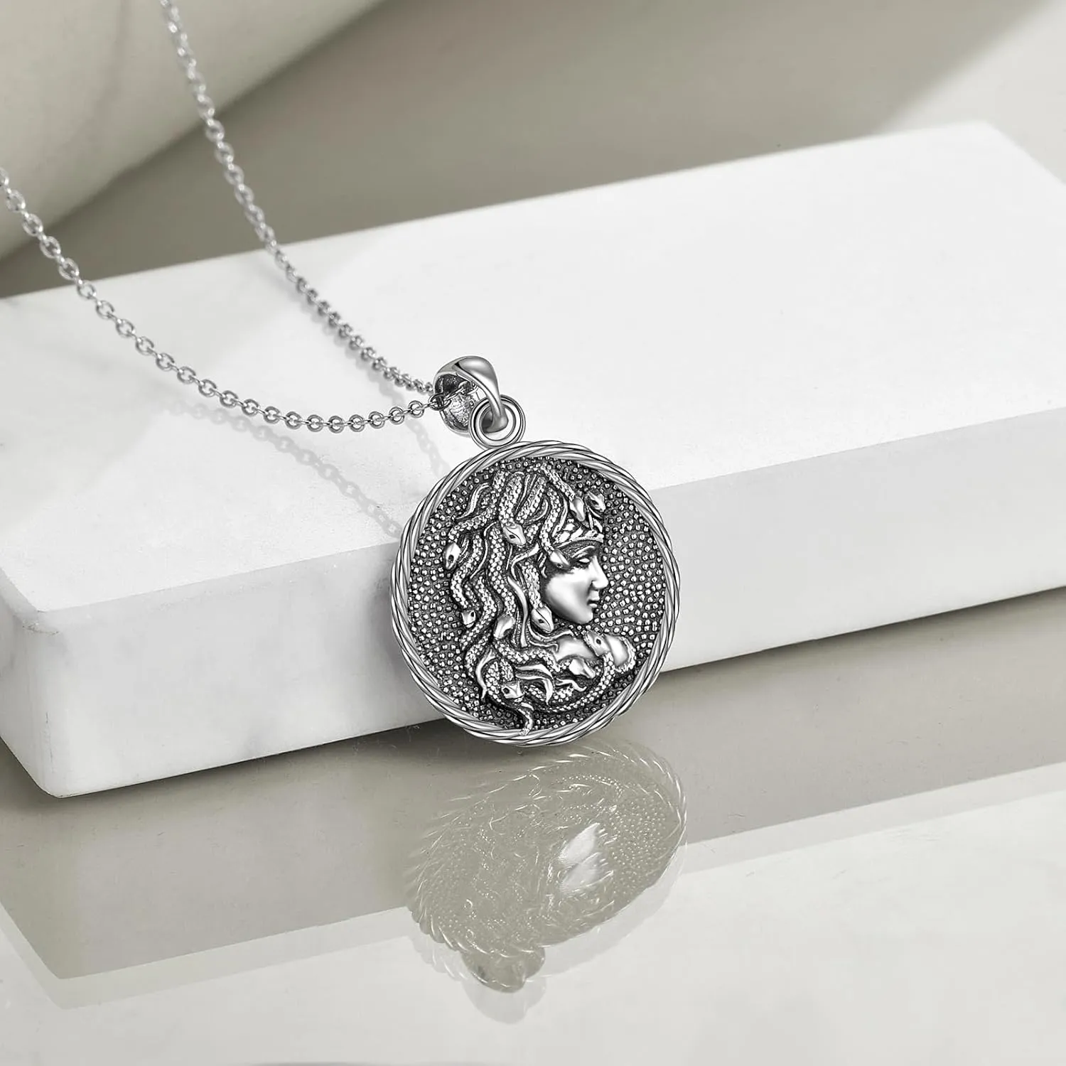 WINNICACA S925 Sterling Silver Medusa Snake/St Christopher Necklace Protection Amulet Pendant Catholic Medallions Jewelry Gift for Men Women