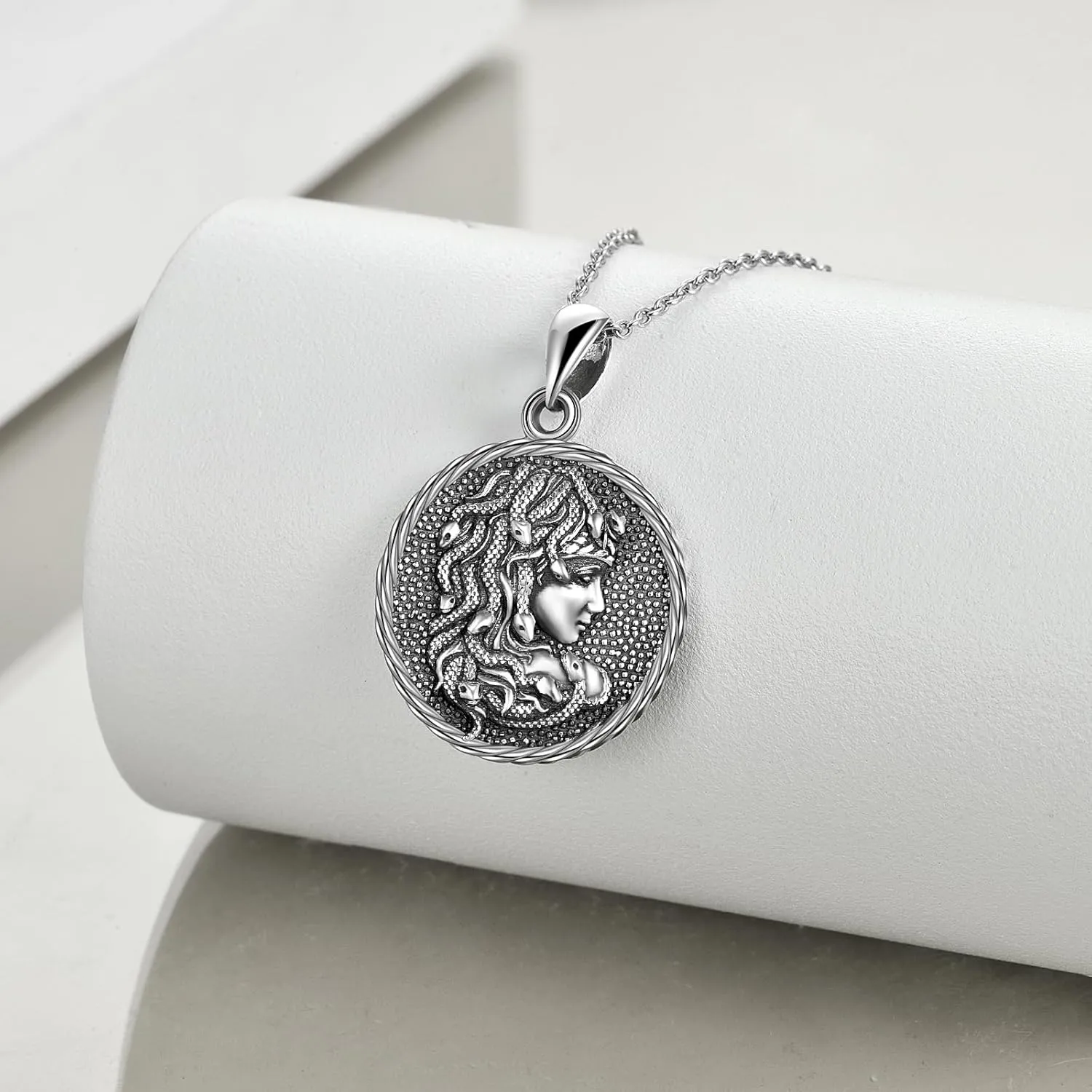 WINNICACA S925 Sterling Silver Medusa Snake/St Christopher Necklace Protection Amulet Pendant Catholic Medallions Jewelry Gift for Men Women