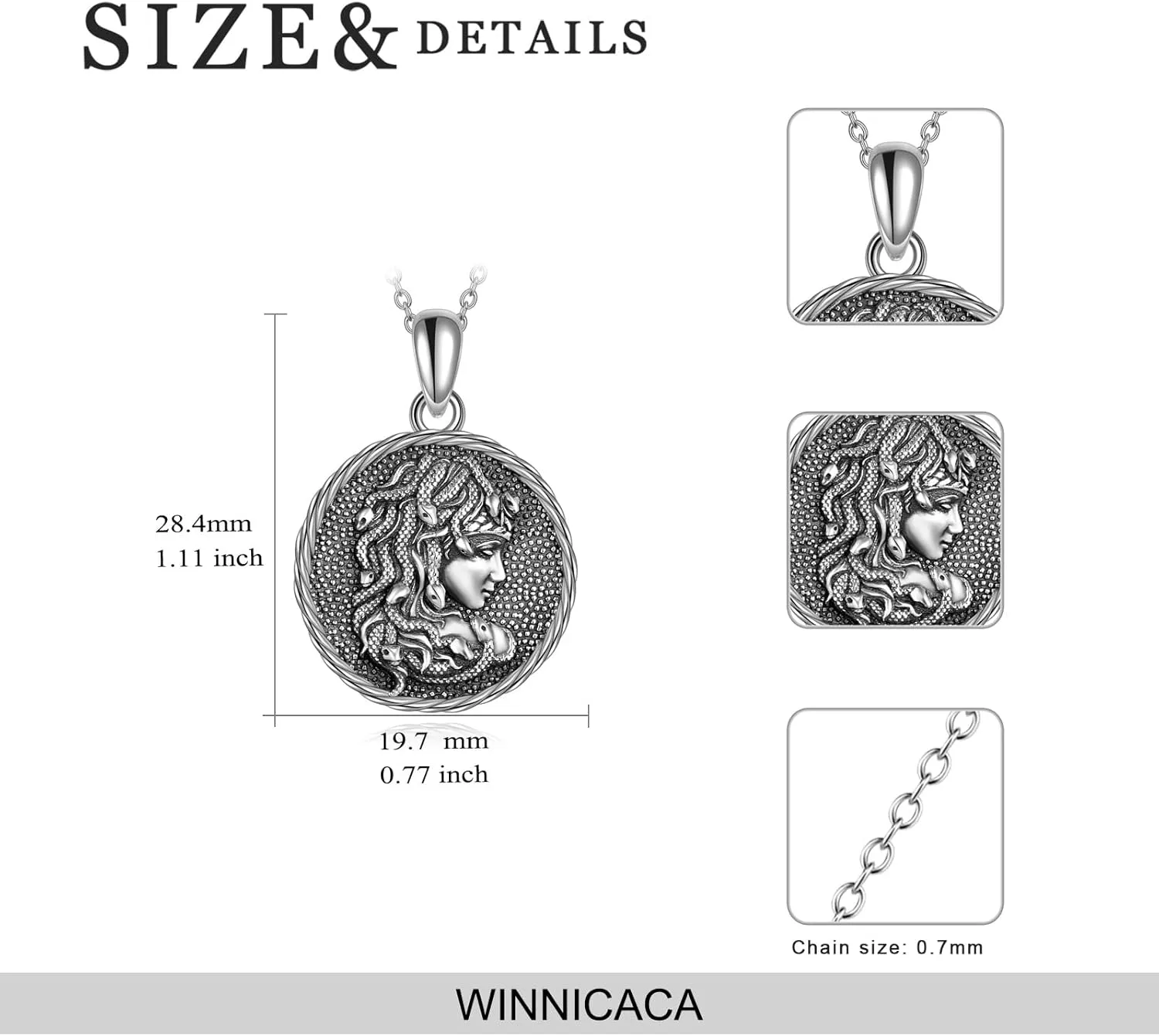 WINNICACA S925 Sterling Silver Medusa Snake/St Christopher Necklace Protection Amulet Pendant Catholic Medallions Jewelry Gift for Men Women