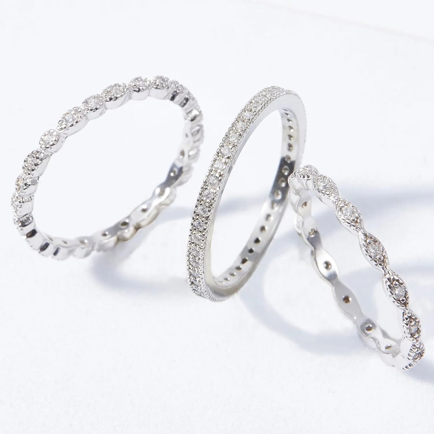 Women 925 Sterling Silver Rings, Stackable Wedding Bands Rings for Women, Women's Eternity Rings, Marquise CZ Promise Rings for Her Size 5-10