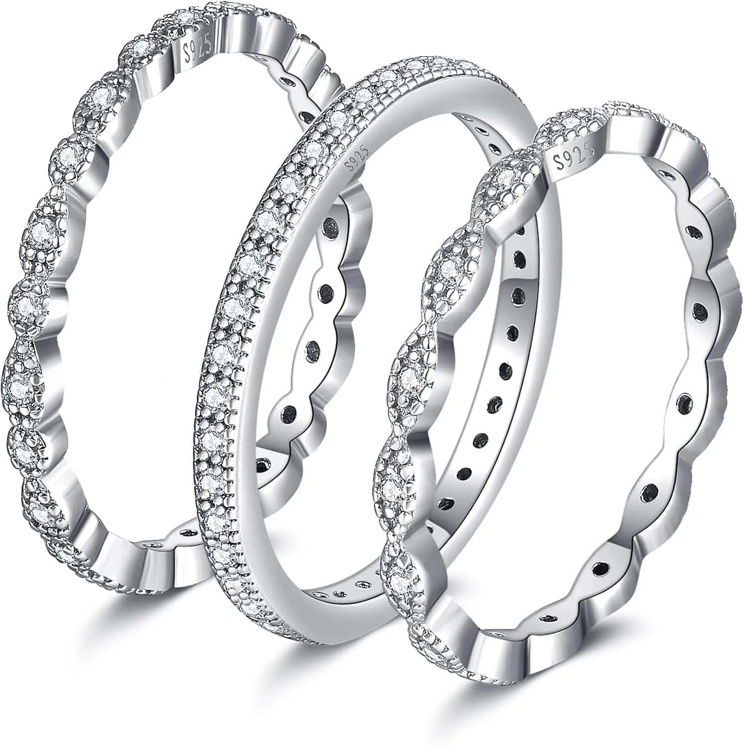 Women 925 Sterling Silver Rings, Stackable Wedding Bands Rings for Women, Women's Eternity Rings, Marquise CZ Promise Rings for Her Size 5-10
