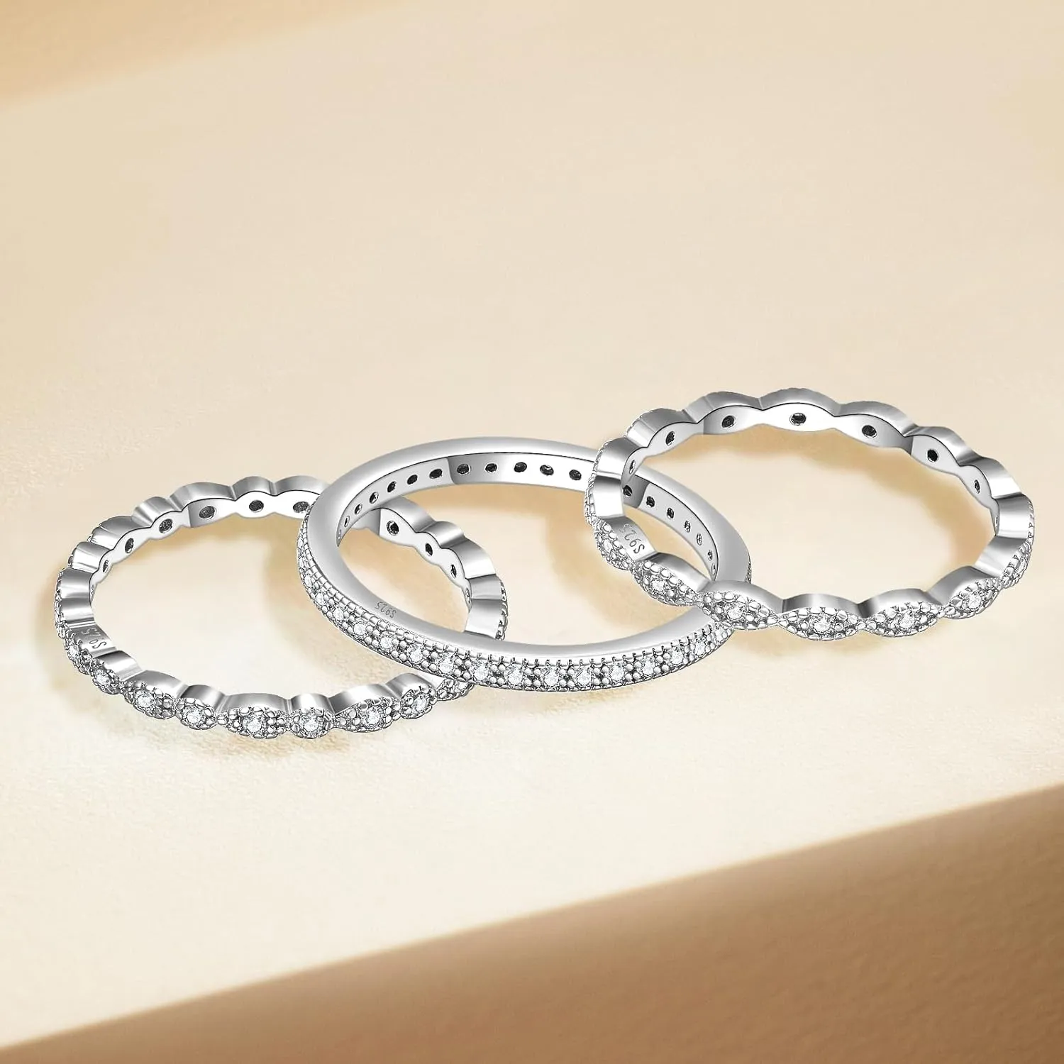 Women 925 Sterling Silver Rings, Stackable Wedding Bands Rings for Women, Women's Eternity Rings, Marquise CZ Promise Rings for Her Size 5-10