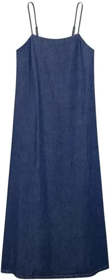Women Denim Strapless Open Back Maxi Sleeveless Holiday Style Beach Vestidos Jeans Dress