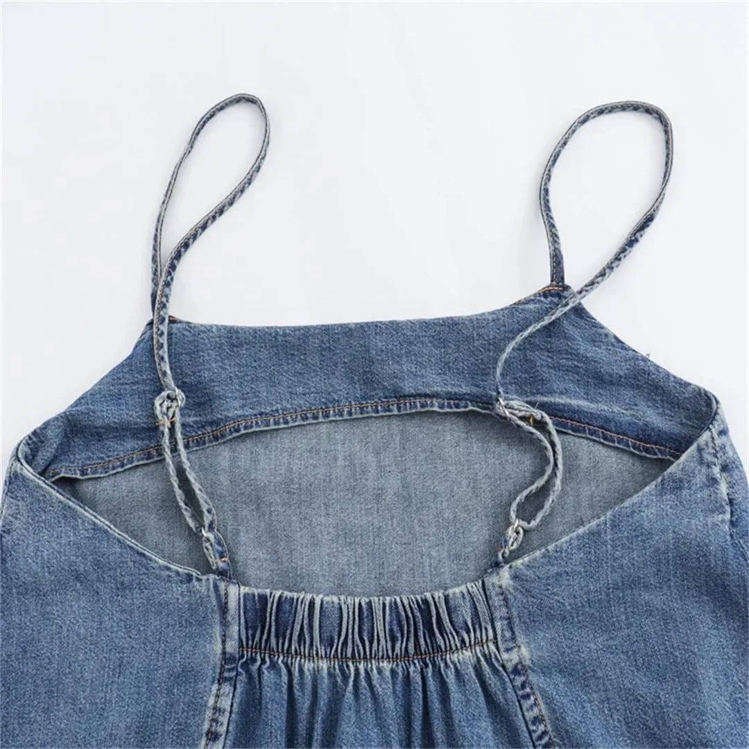 Women Denim Strapless Open Back Maxi Sleeveless Holiday Style Beach Vestidos Jeans Dress