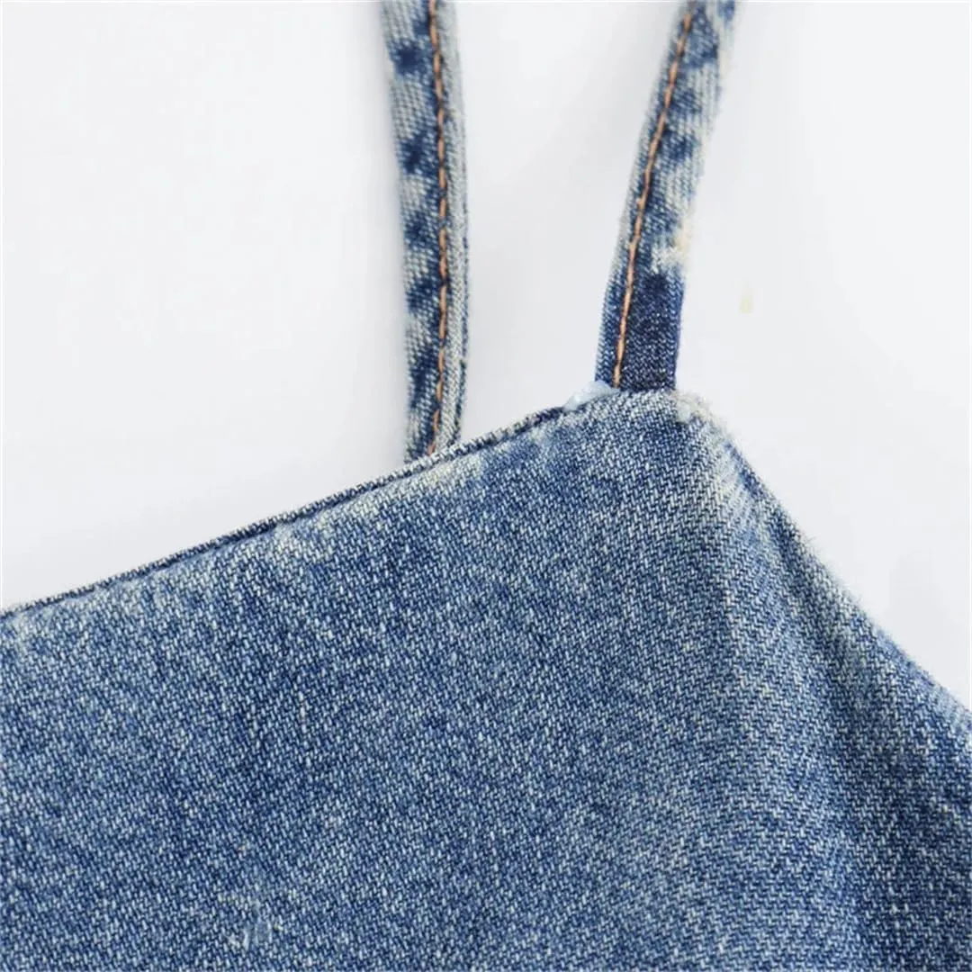 Women Denim Strapless Open Back Maxi Sleeveless Holiday Style Beach Vestidos Jeans Dress