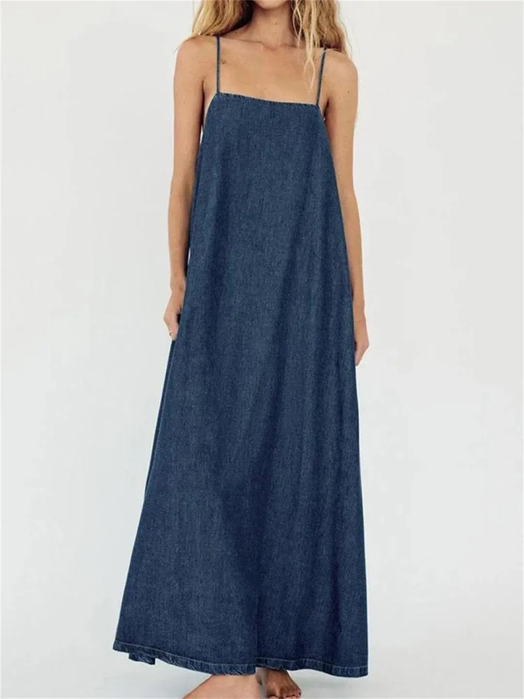 Women Denim Strapless Open Back Maxi Sleeveless Holiday Style Beach Vestidos Jeans Dress