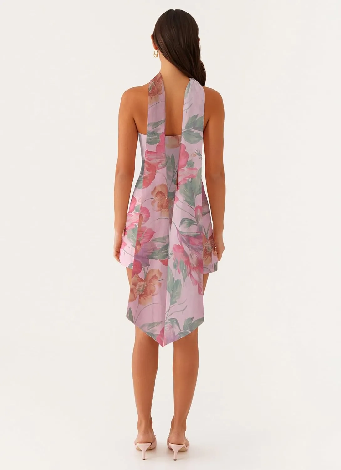 Women Floral Strapless Tube Mini Dress Y2K Flower Backless Bodycon Summer Formal Cocktail Short Dress with Scarf