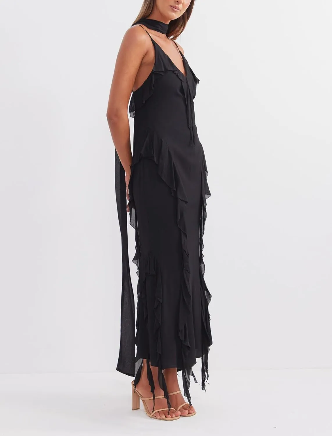 Women Formal Strapless Maxi Scarf Dress Y2k Summer Satin Prom Long Tube Dress Floral Ruffle Cocktail Beach Sundress