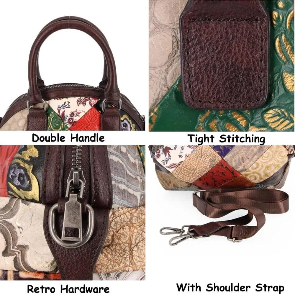 Women Handbags Genuine Leather Multicolor Square Splice Satchel Tote Purse with Long Strap Top Handle Handbags