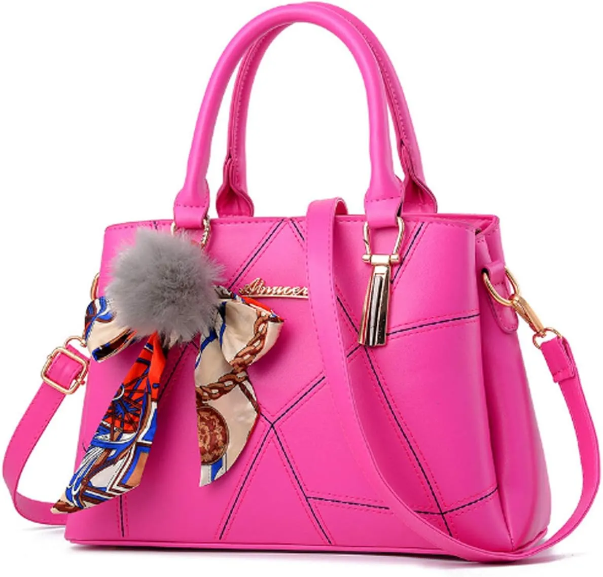 Women Handbags Ladies Fashion PU Leather Cross-body Tote Bag with Hairball
