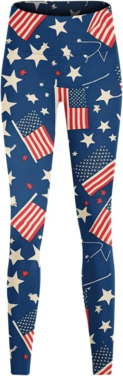 Women High Waist American Flag Leggings Comfort Stretch Yoga Workout Gym Pants USA Flag Patriotic Tights
