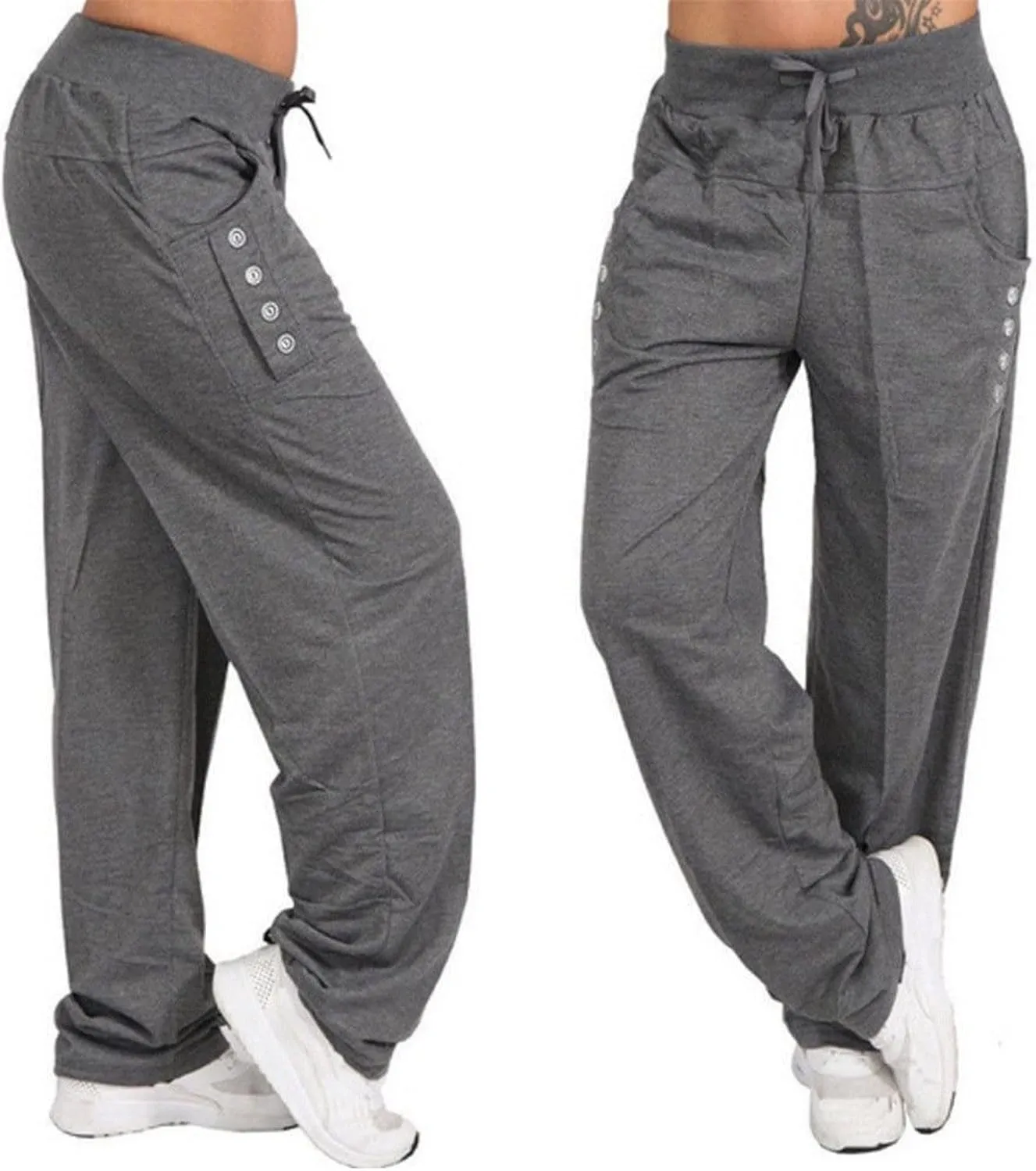 Women High Waist Wide Leg Pants Fashion Drawstring Elastic Beach Trousers Summer Comfy Straight Leg Long Pants Pockets