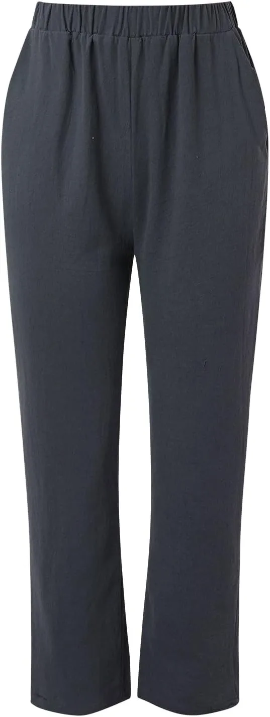 Women Summer Linen Pants High Waisted Relaxed Fit Casual Long Trousers 2025 Beach Slacks with Pockets
