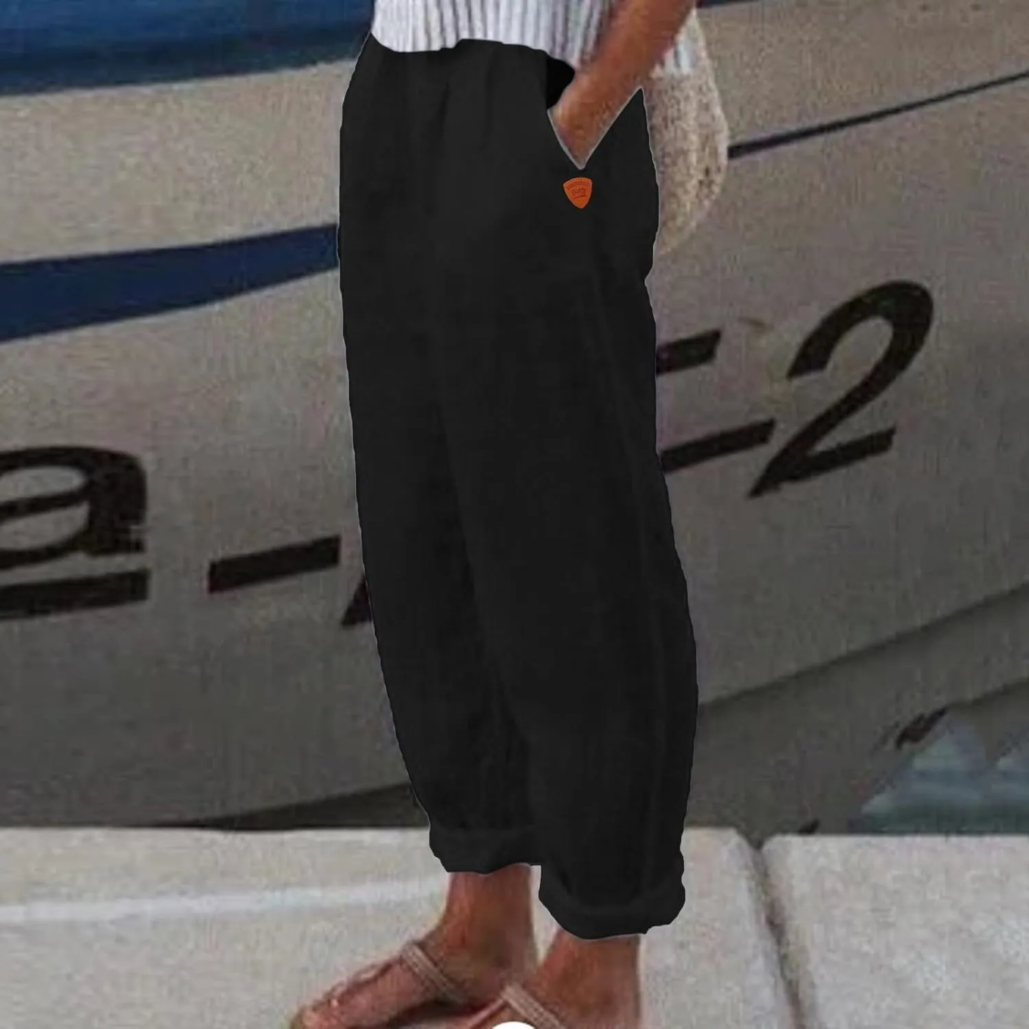 Women Summer Linen Pants High Waisted Relaxed Fit Casual Long Trousers 2025 Beach Slacks with Pockets