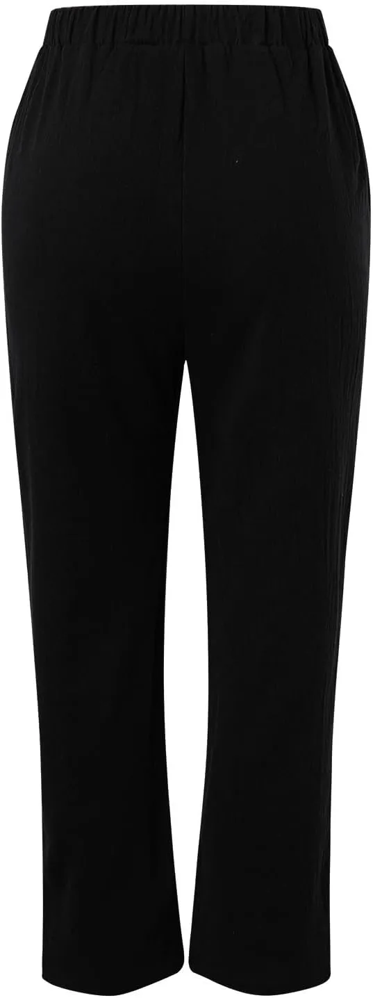 Women Summer Linen Pants High Waisted Relaxed Fit Casual Long Trousers 2025 Beach Slacks with Pockets