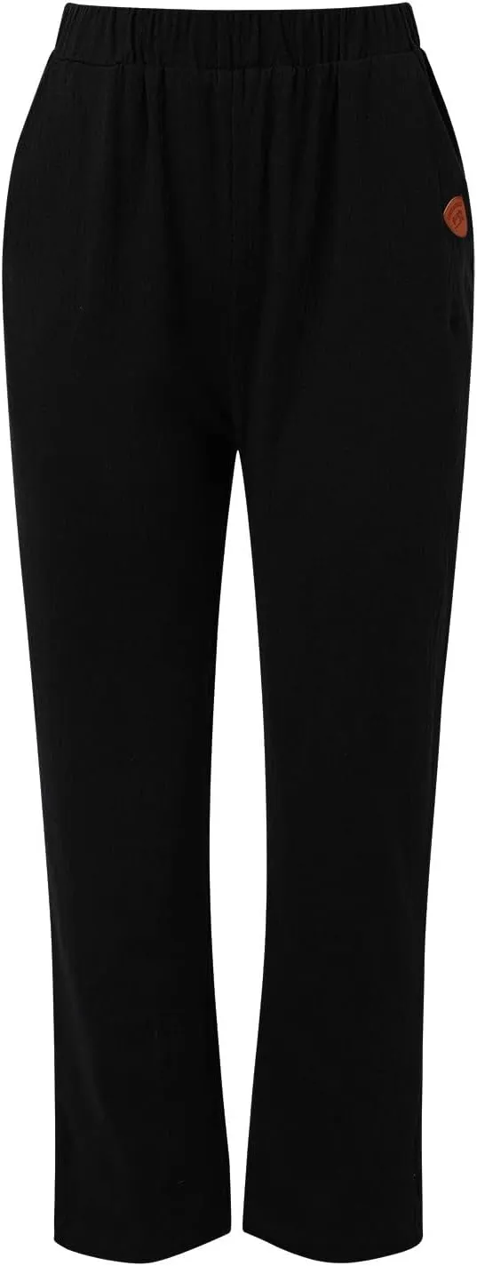 Women Summer Linen Pants High Waisted Relaxed Fit Casual Long Trousers 2025 Beach Slacks with Pockets