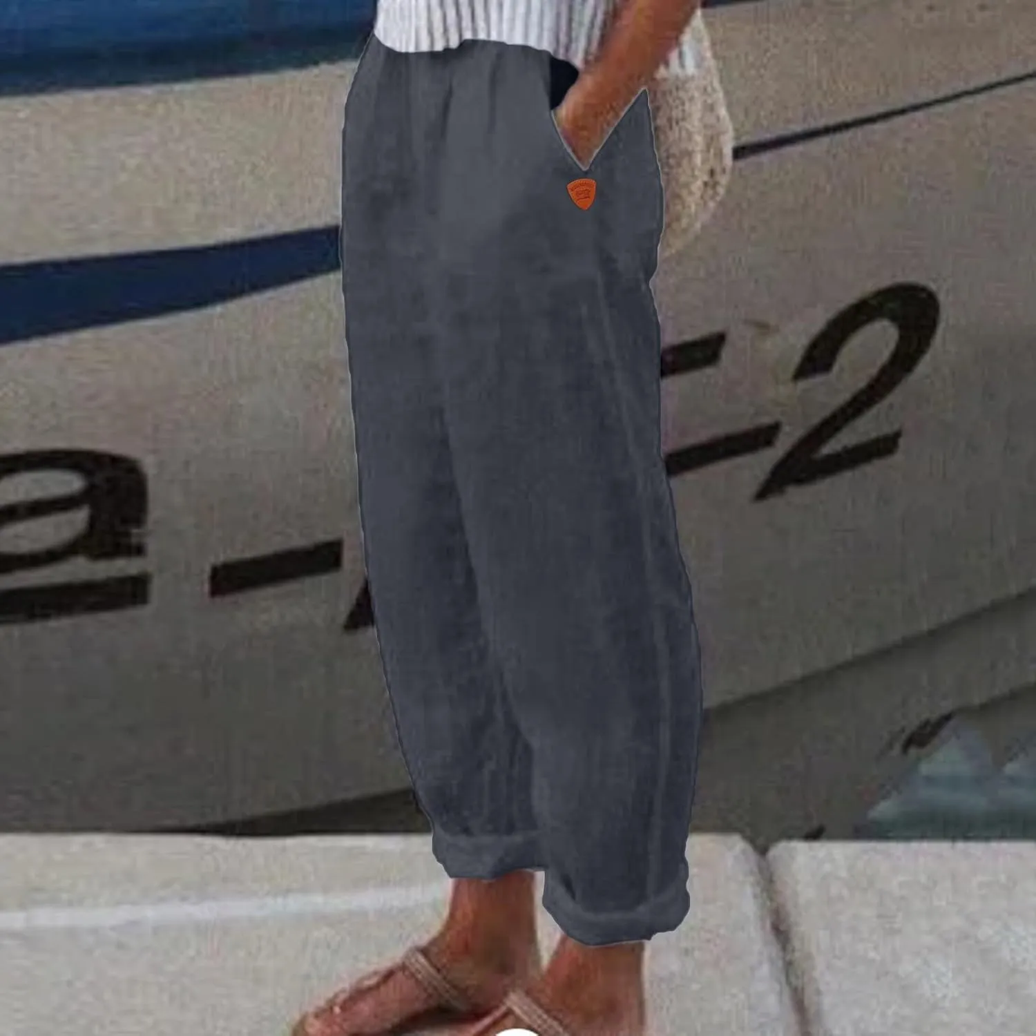 Women Summer Linen Pants High Waisted Relaxed Fit Casual Long Trousers 2025 Beach Slacks with Pockets
