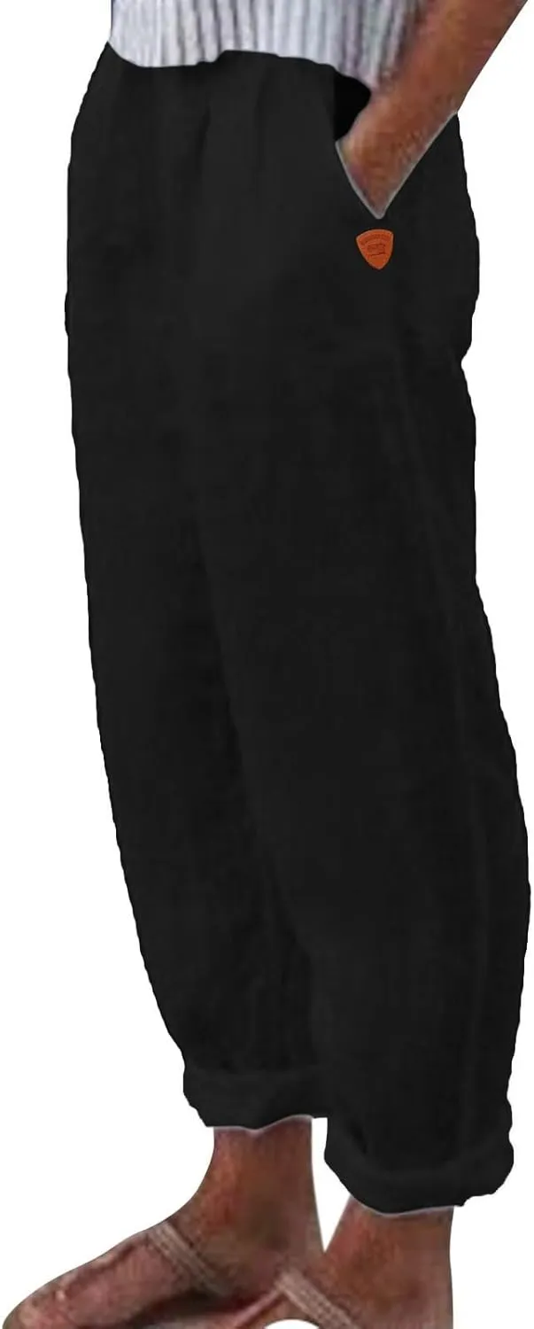 Women Summer Linen Pants High Waisted Relaxed Fit Casual Long Trousers 2025 Beach Slacks with Pockets