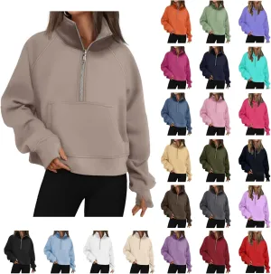Women Sweatshirt Half Zipper Crop Pullover Hoodie Oversized Quarter Zip Fleece Sweatshirt Fall Fashion Outfits Clothes