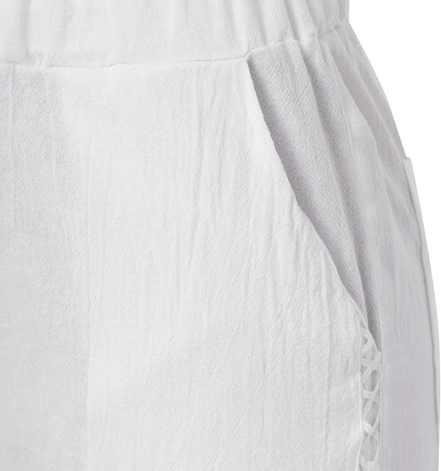 Women Wide Leg Cropped Pants Trendy 2024 Summer Loose Breathable High Waist Drawstring Capri Pant with Pocket for Beach Work