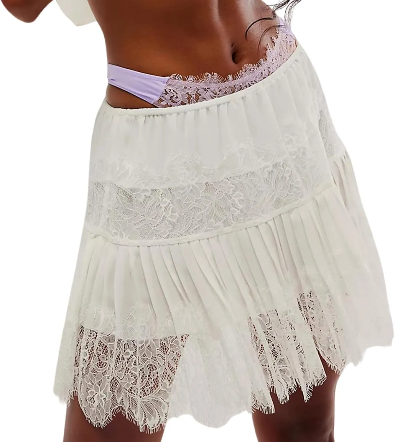 Women Y2k Sexy Floral Lace Mini Skirt Low Rise A-Line Flowy Layered Ruffle Tiered Pleated Short Skirt Clubwear