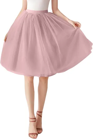 Women's A-Line High Waisted Midi Skirt Women's Tulle Skirt Short Gown Ballet Dance Dress Evening Skirt Pleated