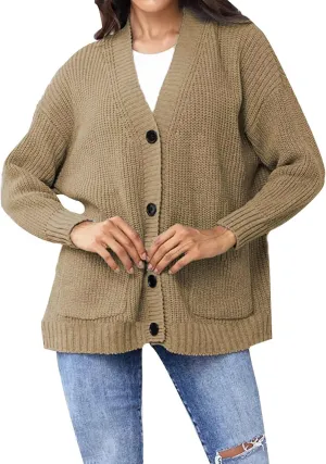 Women's Autumn Sweater Trendy Solid Knitted Button Down Long Sleeve Warm Loose Cardigan Winter Thick Crochet Coats
