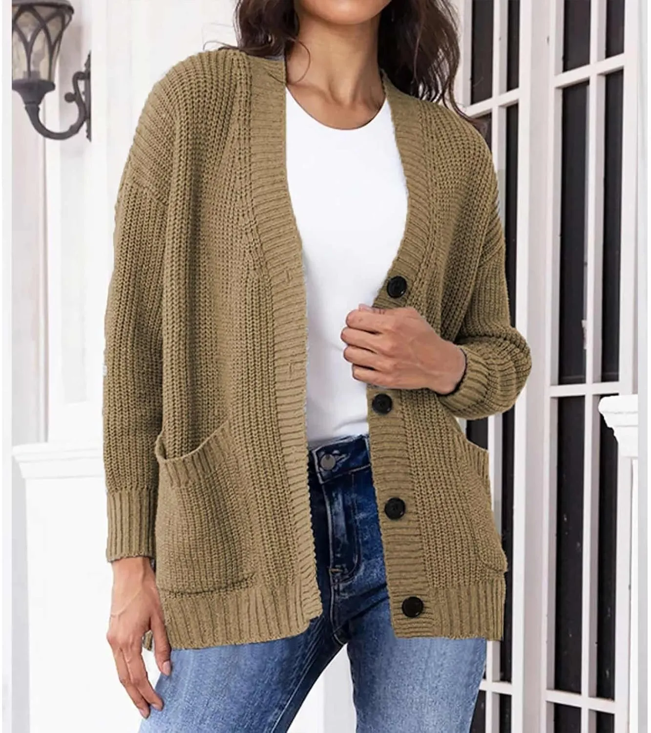 Women's Autumn Sweater Trendy Solid Knitted Button Down Long Sleeve Warm Loose Cardigan Winter Thick Crochet Coats