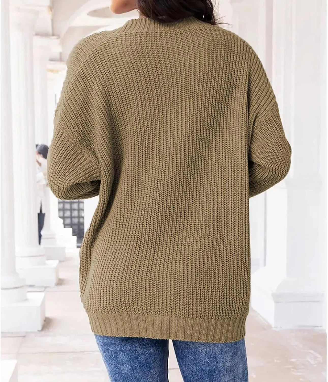 Women's Autumn Sweater Trendy Solid Knitted Button Down Long Sleeve Warm Loose Cardigan Winter Thick Crochet Coats
