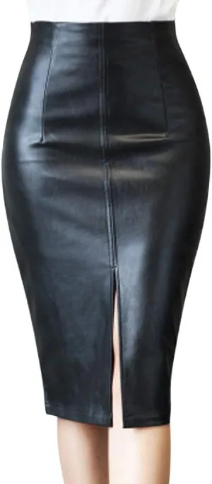 Womens Casual Bodycon Skirt Women's Midi Skirts Leather Skirts Split High Waist Bodycon Pencil Skirt Vintage