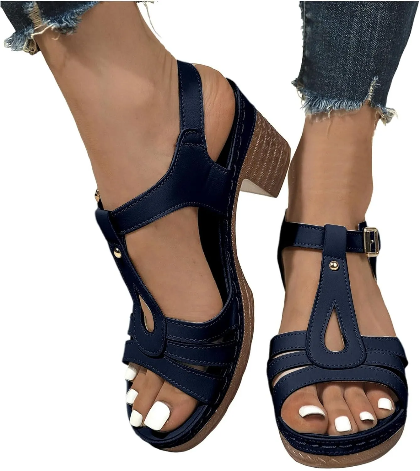 Womens Chunky Low Heels Sandals Casual Ankle Strap Open Toe Heeled Sandals Fashion Summer Party Dress Shoes
