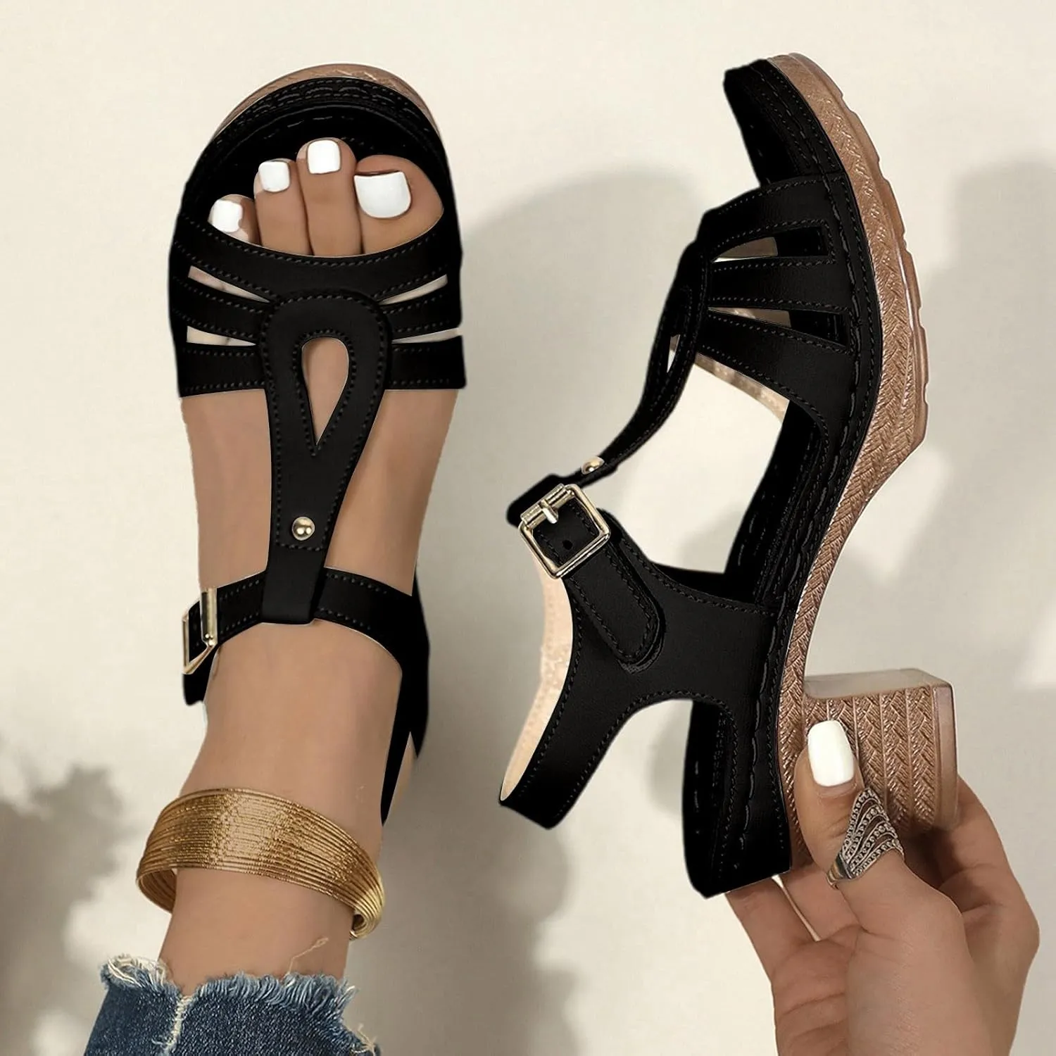 Womens Chunky Low Heels Sandals Casual Ankle Strap Open Toe Heeled Sandals Fashion Summer Party Dress Shoes