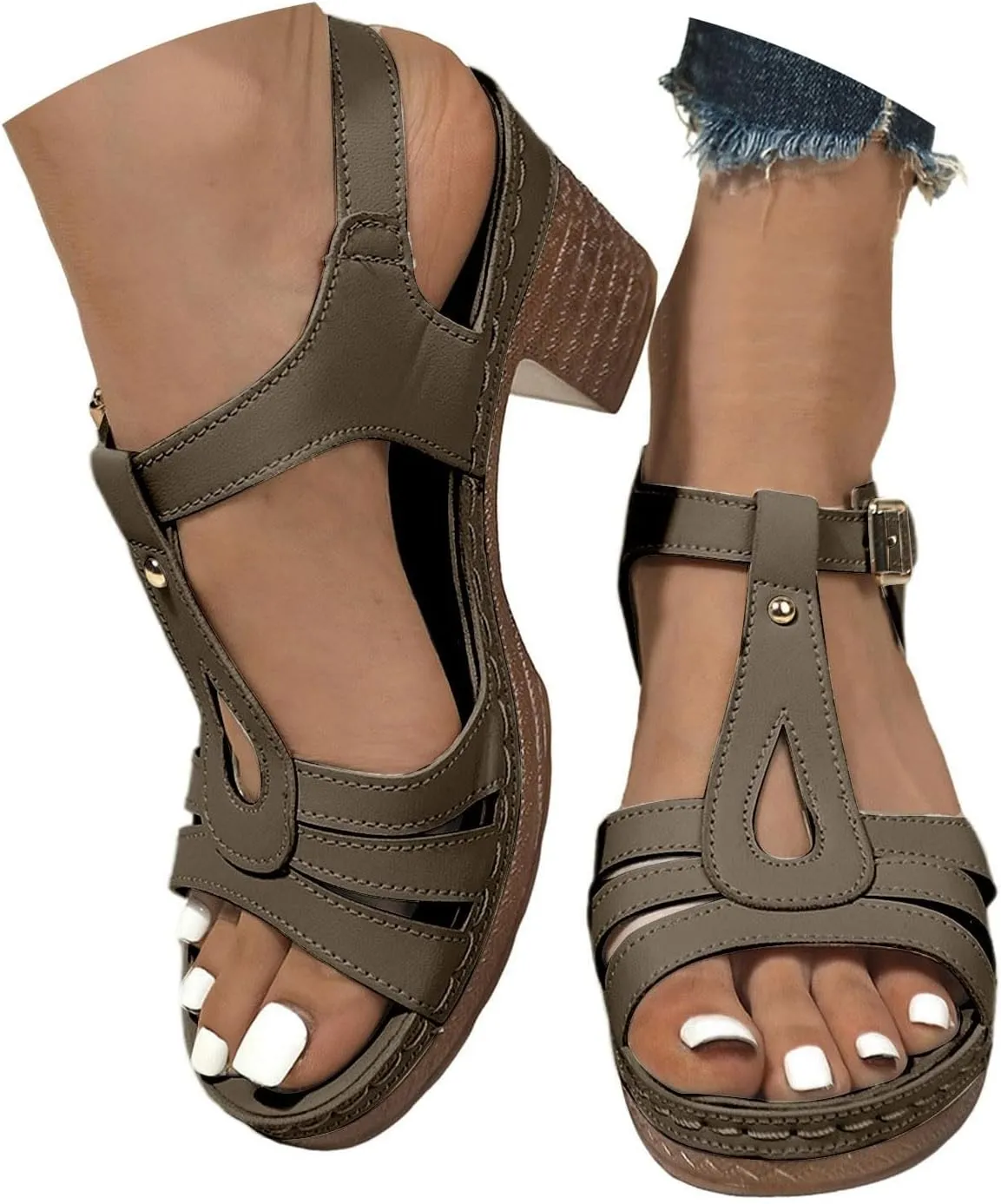 Womens Chunky Low Heels Sandals Casual Ankle Strap Open Toe Heeled Sandals Fashion Summer Party Dress Shoes