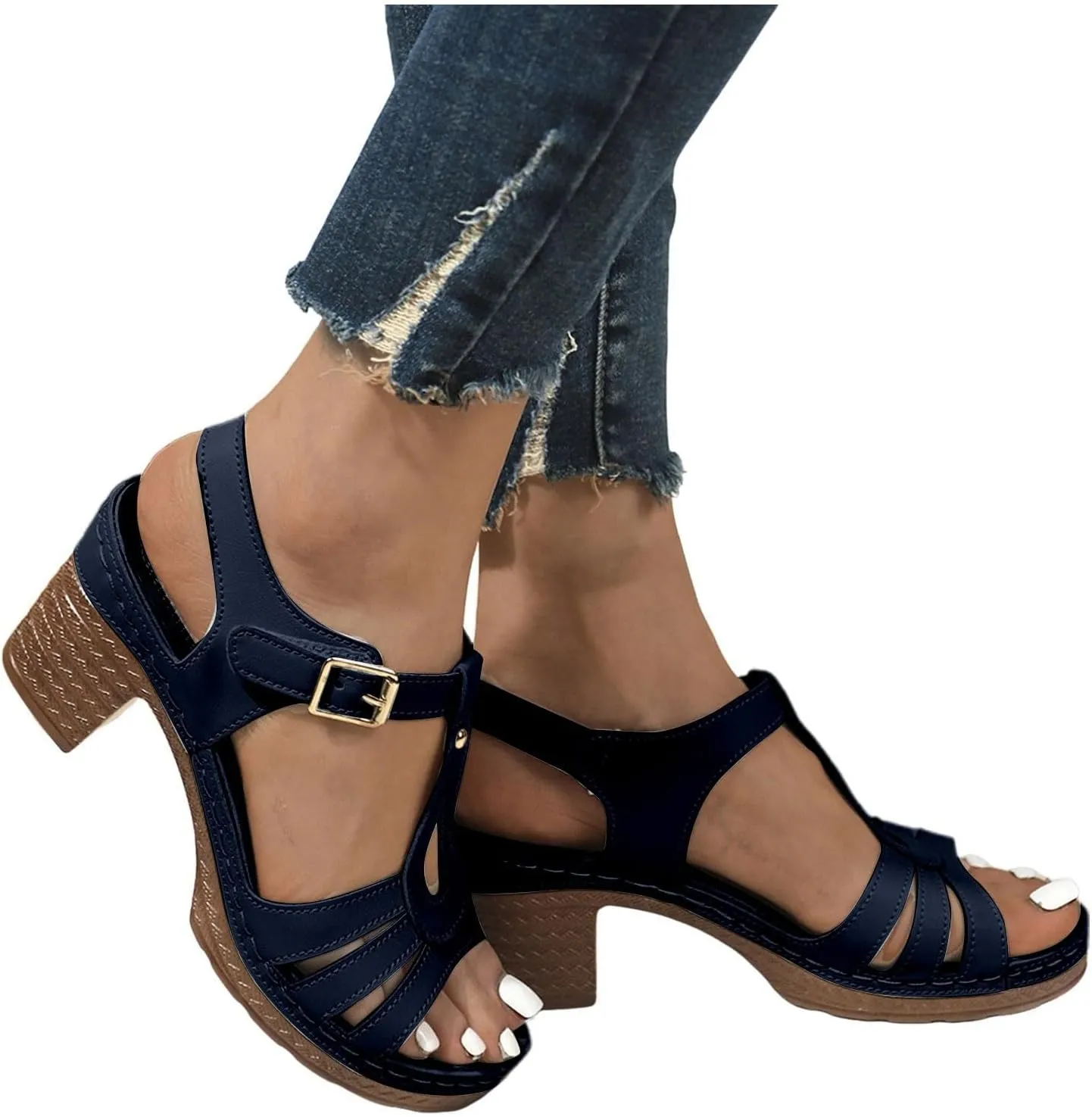 Womens Chunky Low Heels Sandals Casual Ankle Strap Open Toe Heeled Sandals Fashion Summer Party Dress Shoes