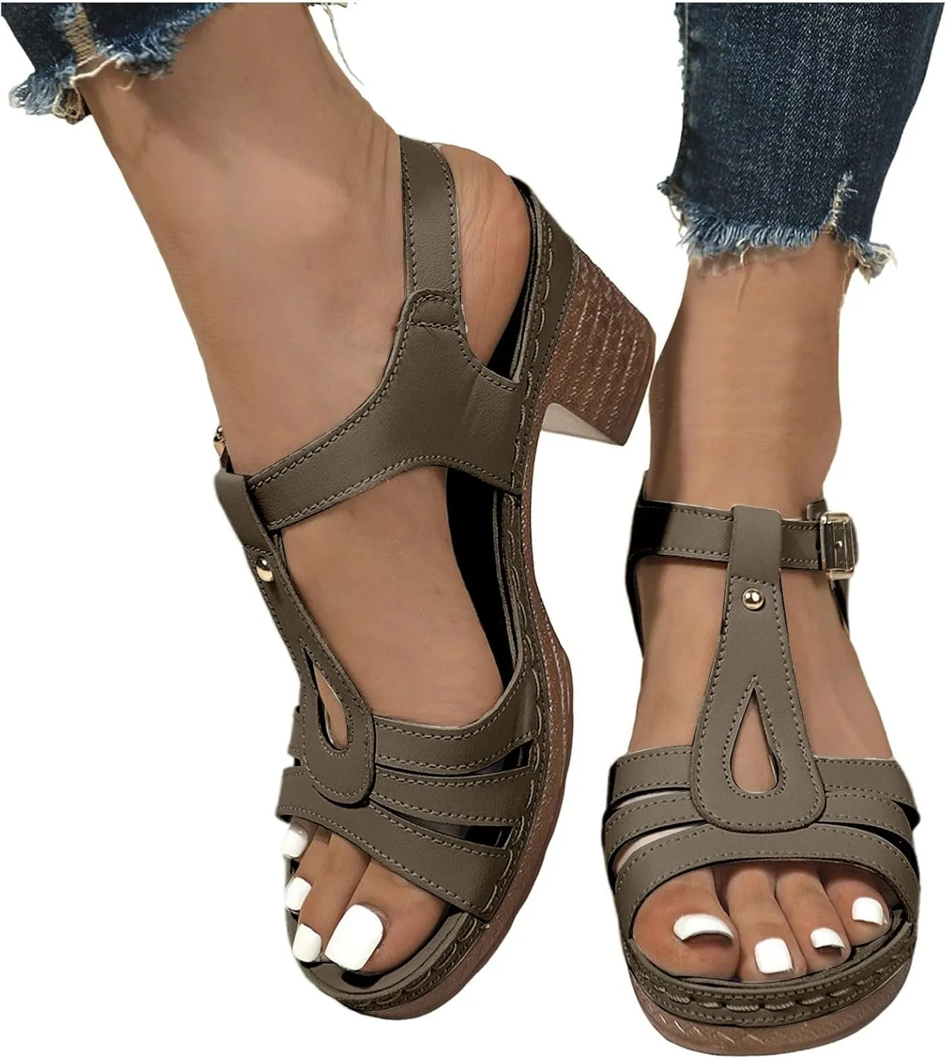 Womens Chunky Low Heels Sandals Casual Ankle Strap Open Toe Heeled Sandals Fashion Summer Party Dress Shoes