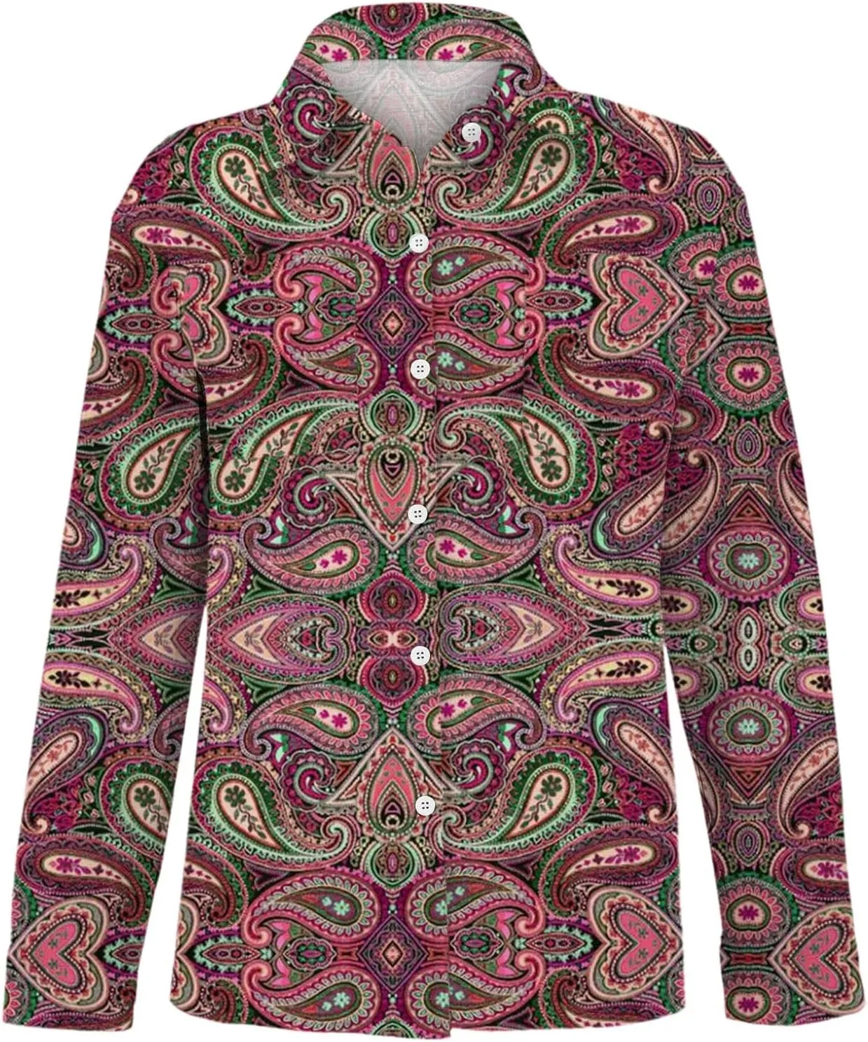 Womens Ethnic Linen Shirts Floral Print Long Sleeve V Neck Button Down Shirt Vintage Boho Blouses Gauze Tunic Tops